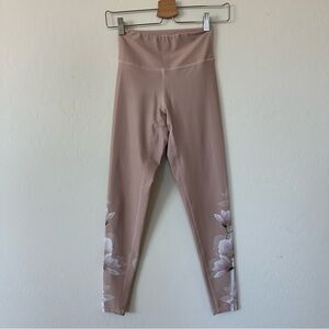 Blush Pink Floral Striped High Waisted Athletic Cycling Leggings Extra Small